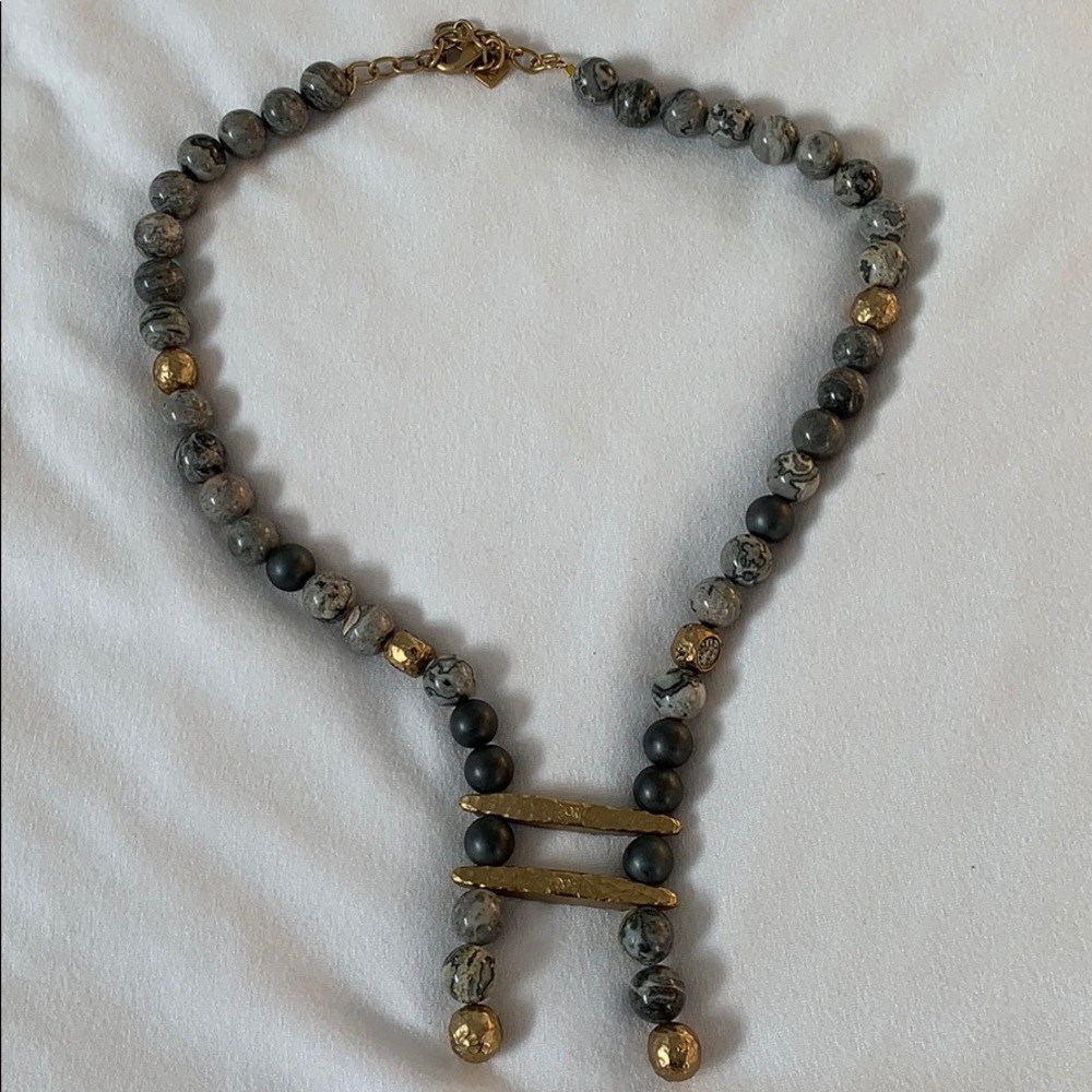 Tat2 Gold Beaded Crazy Lace and Howlite Necklace